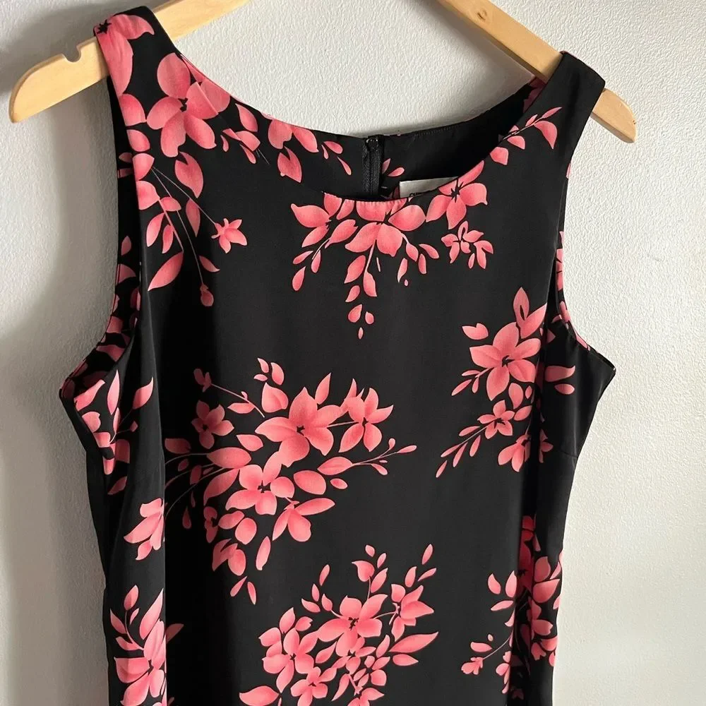 Vintage Studio I Black Pink Floral Midi Dress Petite 10P Sleeveless